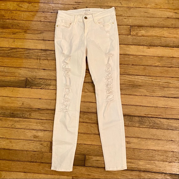 FRAME Denim Le Skinny de Jeanne Distressed Midrise - Picture 4 of 8
